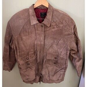 Vintage Women's Charter Club Tan Suede Leather Jacket Full Zip Lined 38/18W